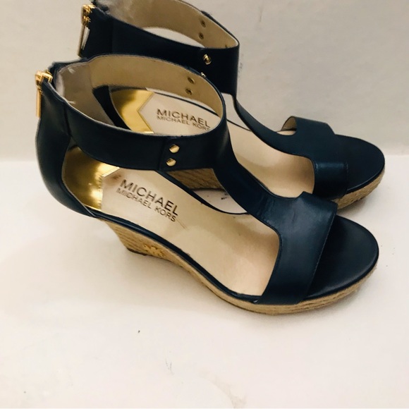 MICHAEL Michael Kors Sandals Navy Leather Espadrille Wedge Size 7 NIB - Picture 4 of 15